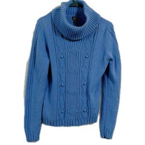 Rafaella Blue Cowl Neck Sweater with Cable Knit